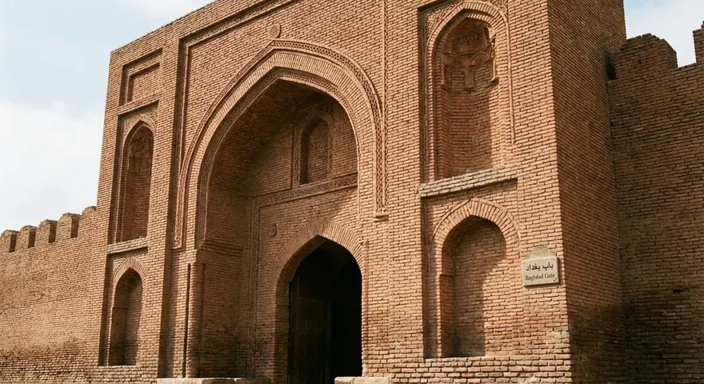 باب بغداد الأثري في الرقة المبني من الآجر المحروق في العصر العباسي
