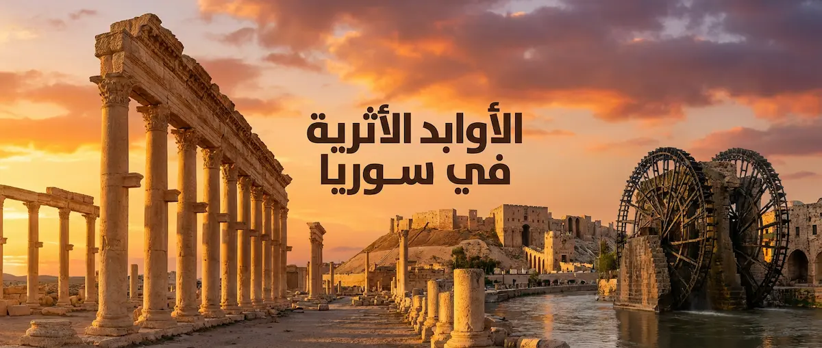 الأوابد الأثرية في سوريا صورة بانورامية تجمع تدمر وقلعة حلب