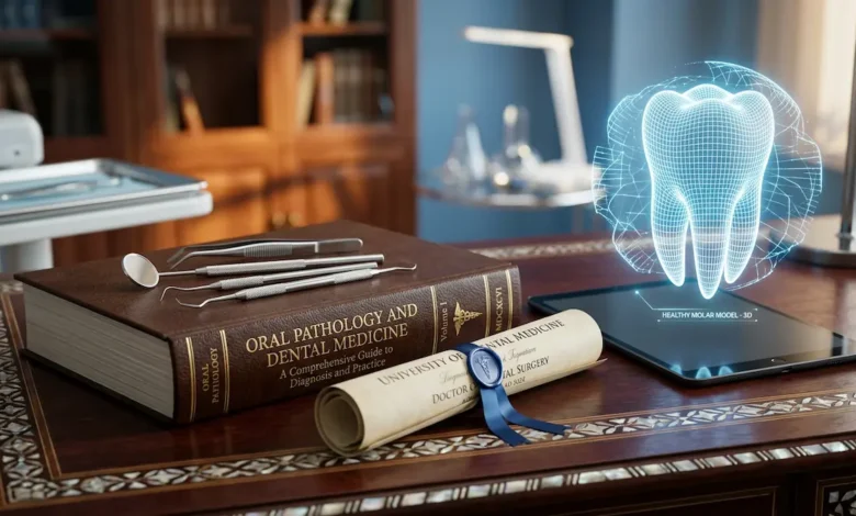 صورة تعبيرية أكاديمية لطب وجراحة الفم والأسنان، تعكس المسيرة السريرية الممتدة لـ 30 عاماً للدكتور السوري فادي الحلبي، خريج جامعة حماة والمراجع الطبي في موسوعة خلية