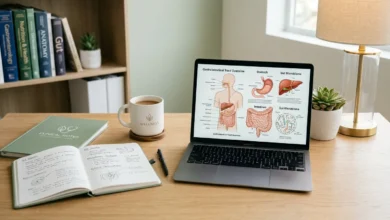 مكتب طبي عصري يعكس الدقة والاحترافية في مراجعة المحتوى الطبي لأمراض الجهاز الهضمي