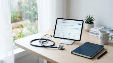 مكتب طبي عصري يعكس الدقة والاحترافية في المراجعة الطبية للمحتوى الصحي