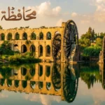 صورة تظهر نواعير مدينة حماة مع القناطر ونهر العاصي