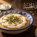 صحن المامونية الحلبية التقليدية مع القشطة والفستق على مائدة حلبية