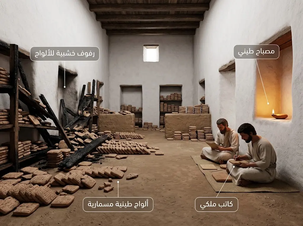 إعادة تصوير ثلاثية الأبعاد لقاعة الأرشيف في قصر G بمملكة إبلا