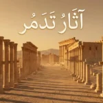 منظر بانورامي لآثار تدمر الأثرية في بادية الشام يظهر الشارع الأعظم ومعبد بل عند الغروب