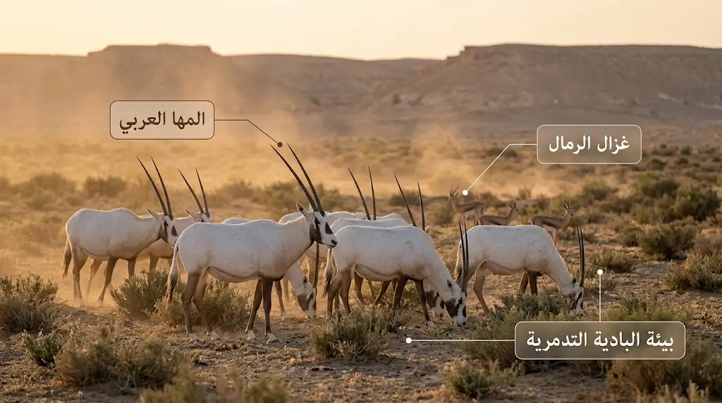  قطيع المها العربي وغزال الرمال في محمية التليلة قرب تدمر