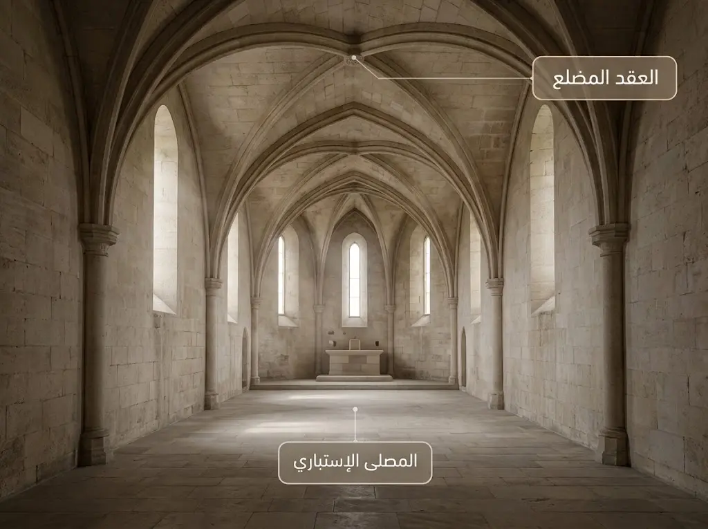 المصلى الإستباري داخل قلعة الحصن بسقفه المقبب على الطراز القوطي المبكر