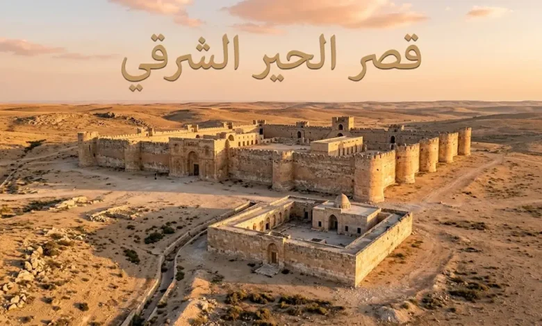قصر الحير الشرقي الموقع الأثري الأموي في بادية حمص السورية عند الغروب