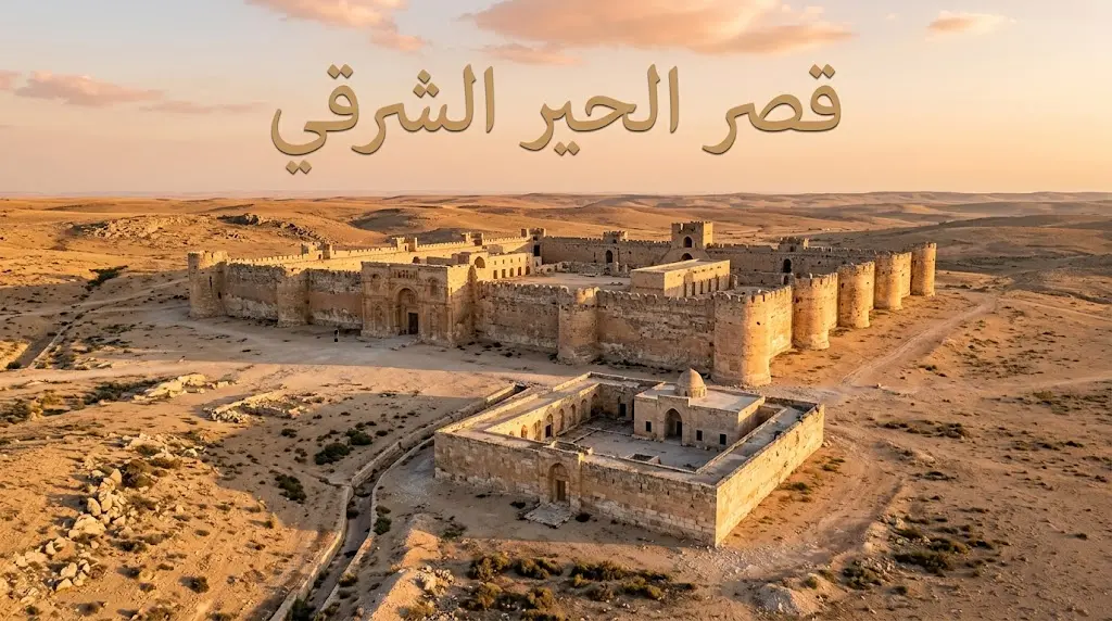 قصر الحير الشرقي الموقع الأثري الأموي في بادية حمص السورية عند الغروب