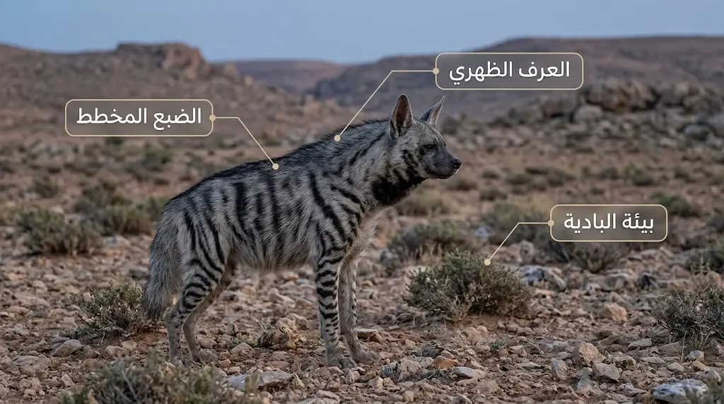 الضبع المخطط في بيئته الطبيعية بالبادية السورية