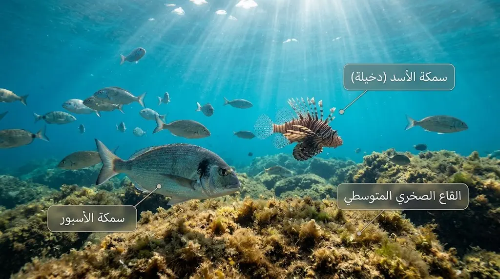 مشهد تحت الماء يوضح تنوع الأسماك على الساحل السوري